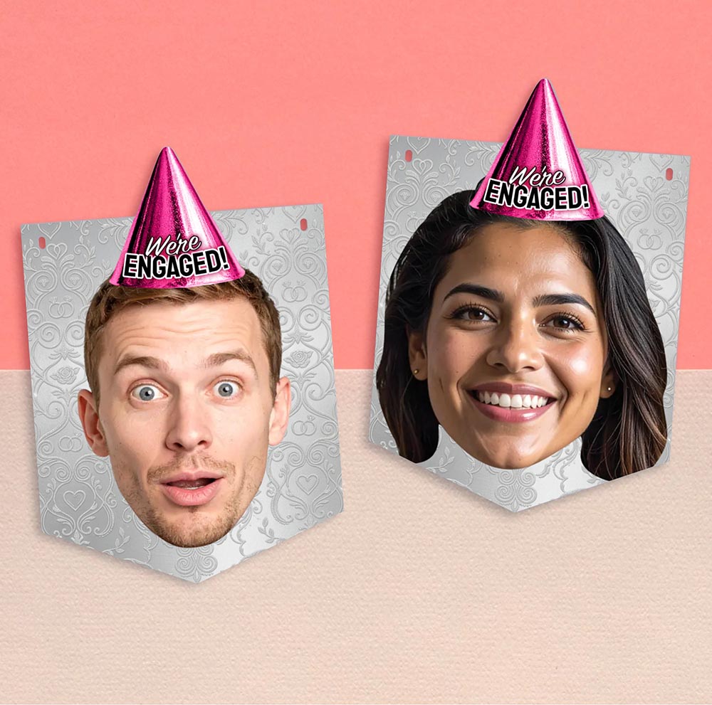 We're Engaged Party Hat Face Bunting