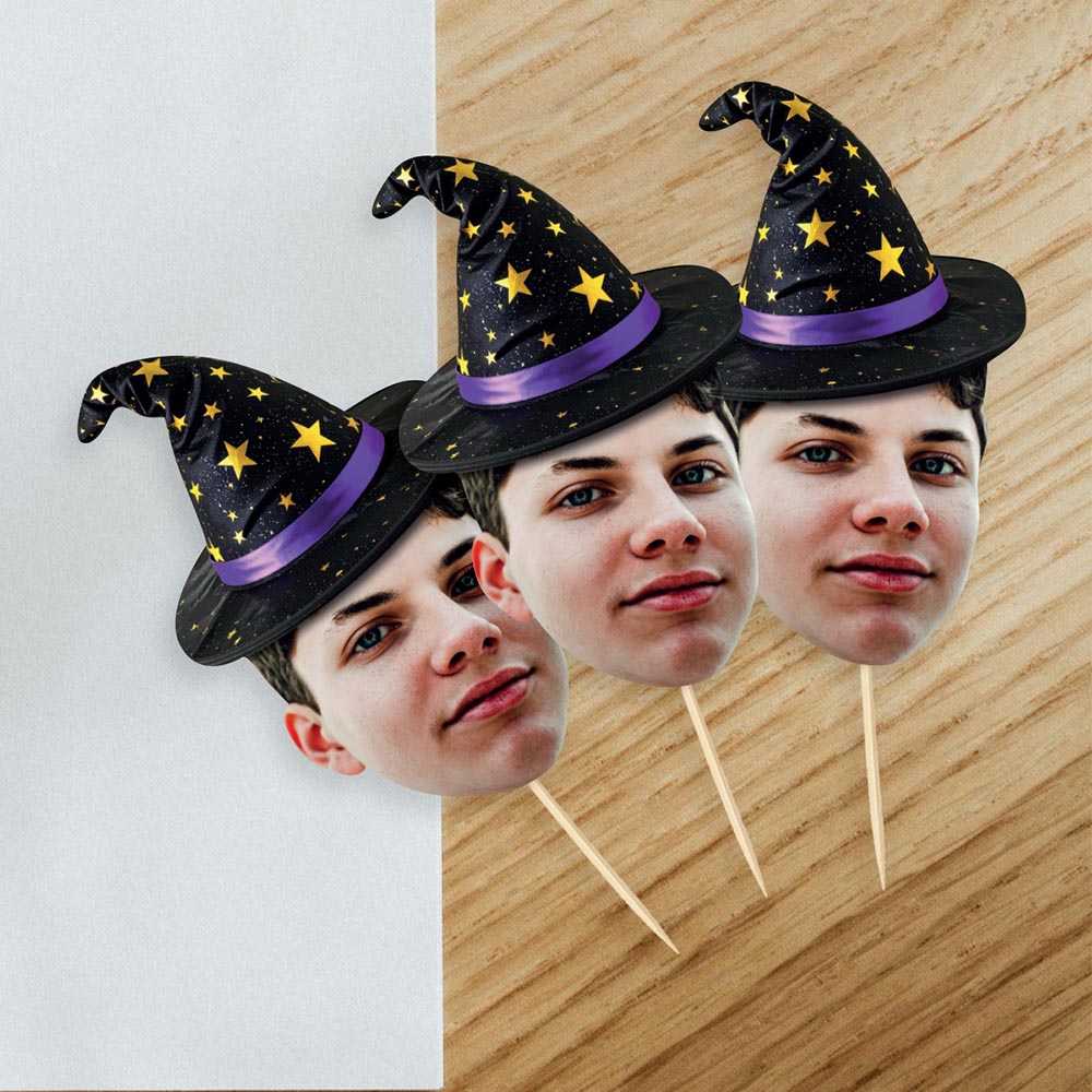 Personalised Witches Hat Halloween Cake Toppers 12 pack