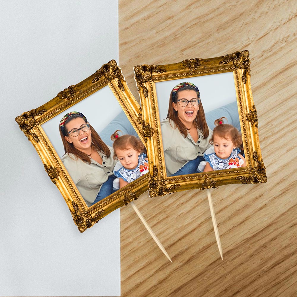 Personalised Antique Gilt Frame style Cake Toppers 12 pack