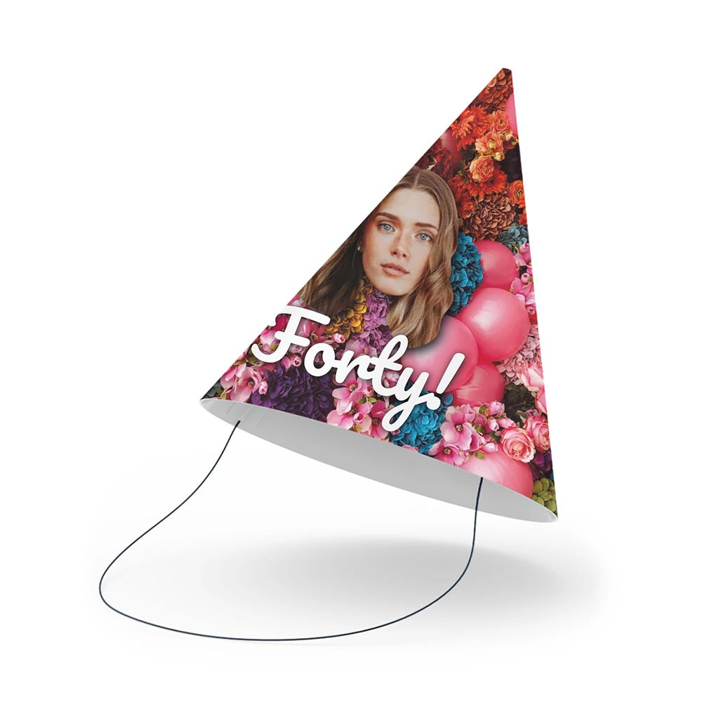 Birthday Face and Age Floral Balloons Party Hats