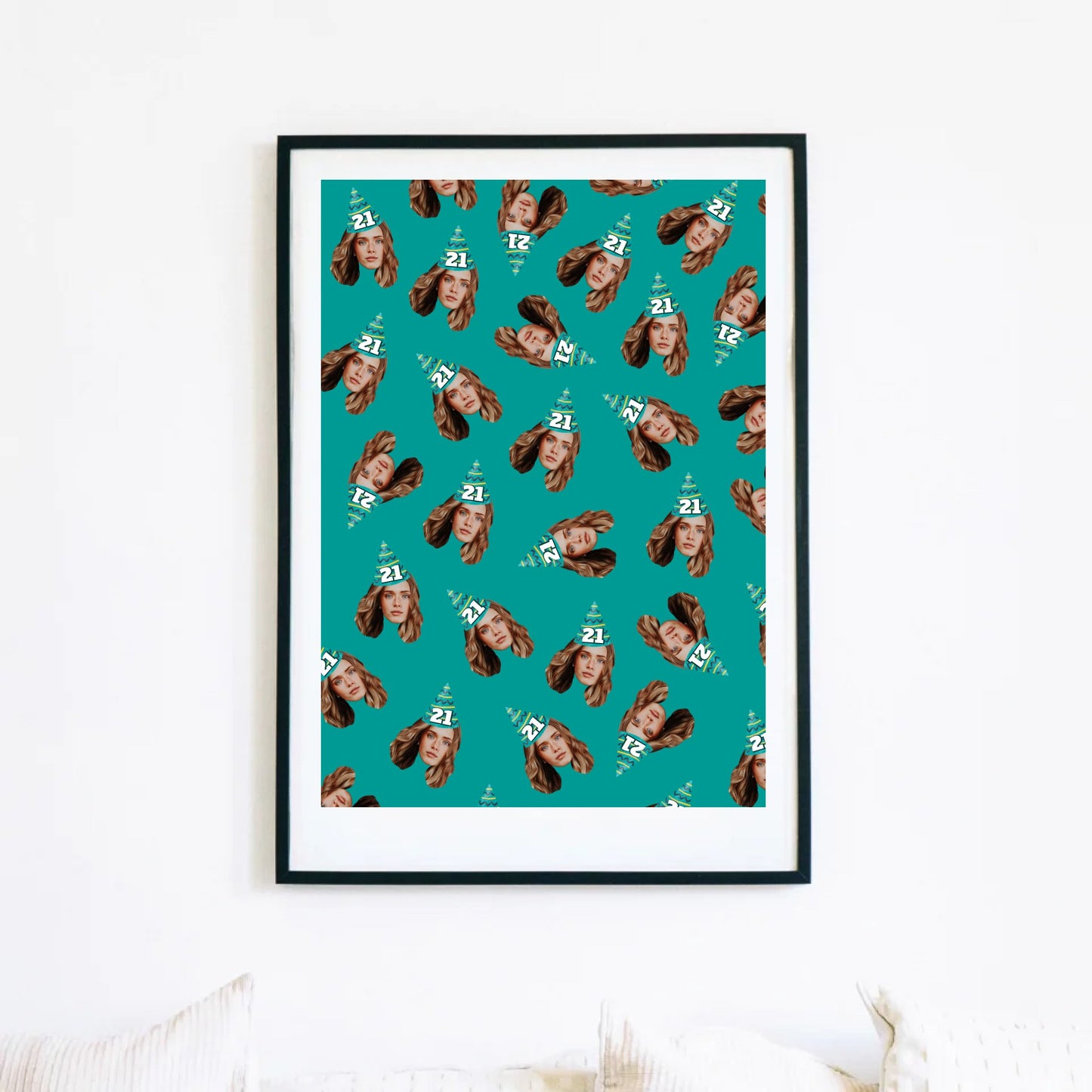 Personalised Birthday Party Hat Faces Poster Art Print