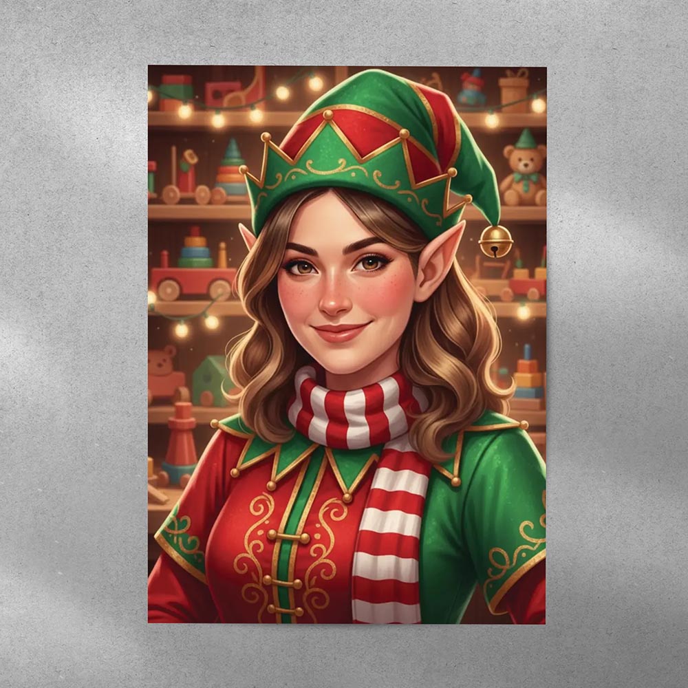 Personalised Christmas Elf Female Poster Art Print
