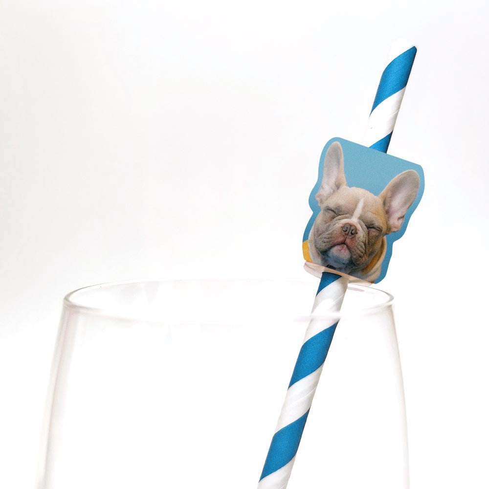 Personalised Dog Printed Photo Straw Toppers 24 pack