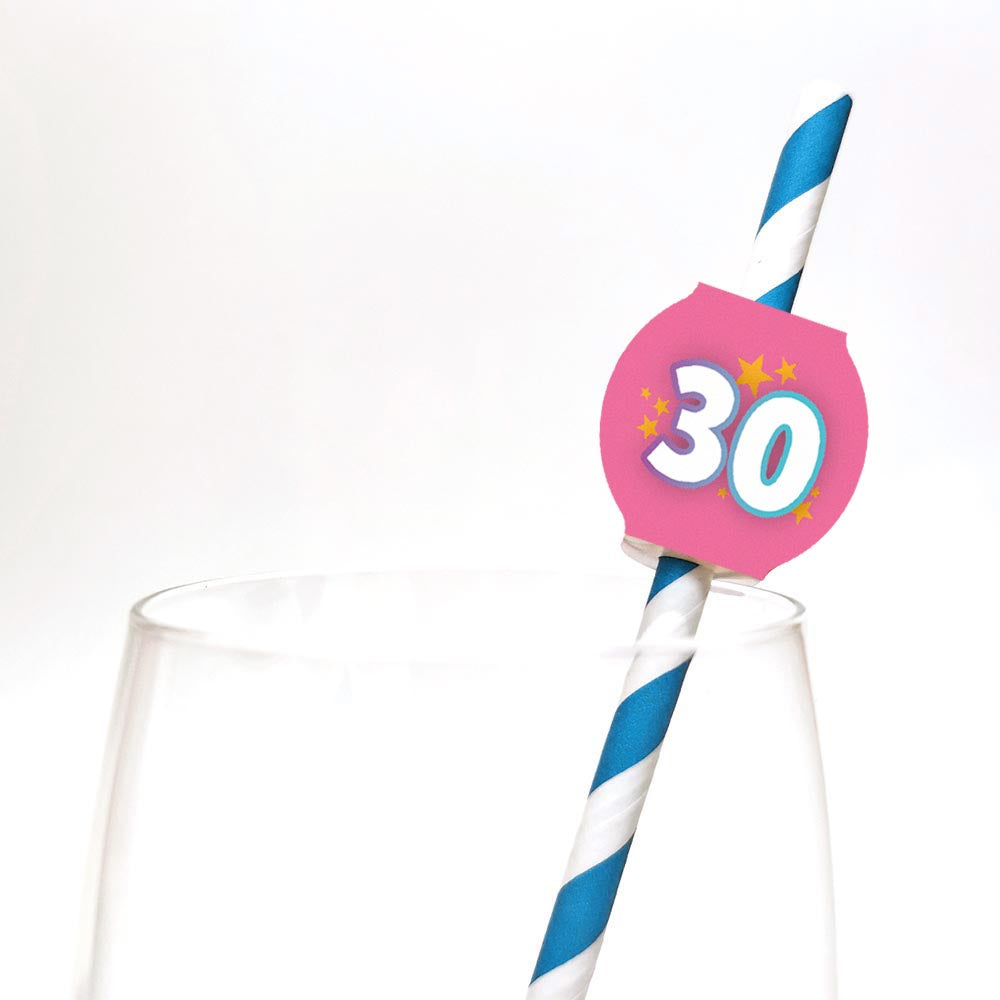 Personalised Printed Birthday Age Straw Toppers 24 pack