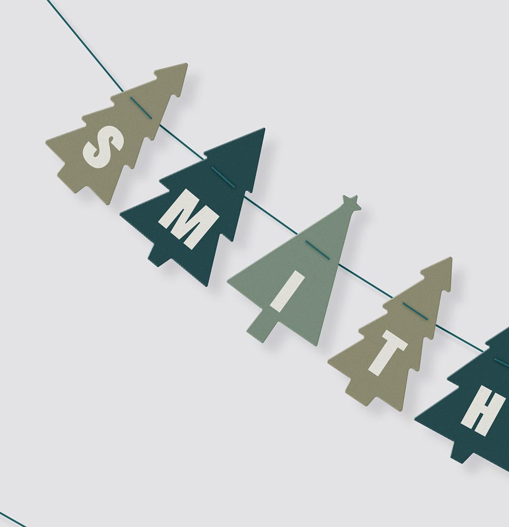Personalised Family Name Christmas Tree Bunting