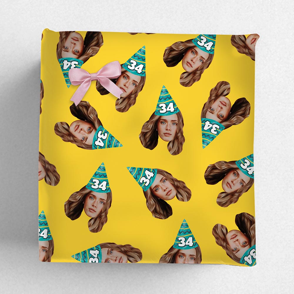 Personalised Birthday Party Hat Printed Wrapping Paper
