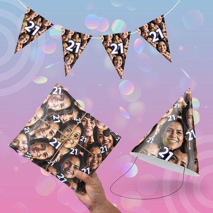 Birthday Age Party Hats, Bunting and Wrapping Paper Bundle