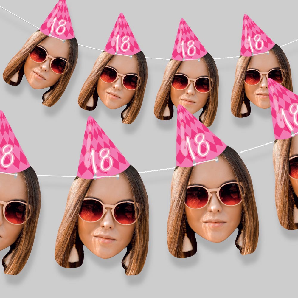 Personalised Yellow Gold Birthday Party Hat Face Bunting