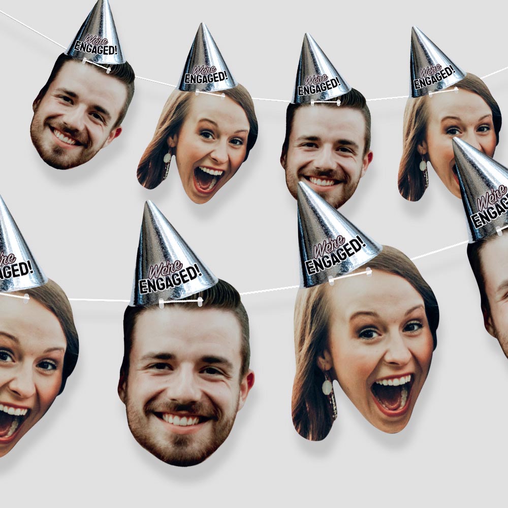 We're Engaged Party Hat Face Bunting