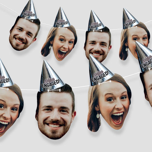 We're Engaged Party Hat Face Bunting