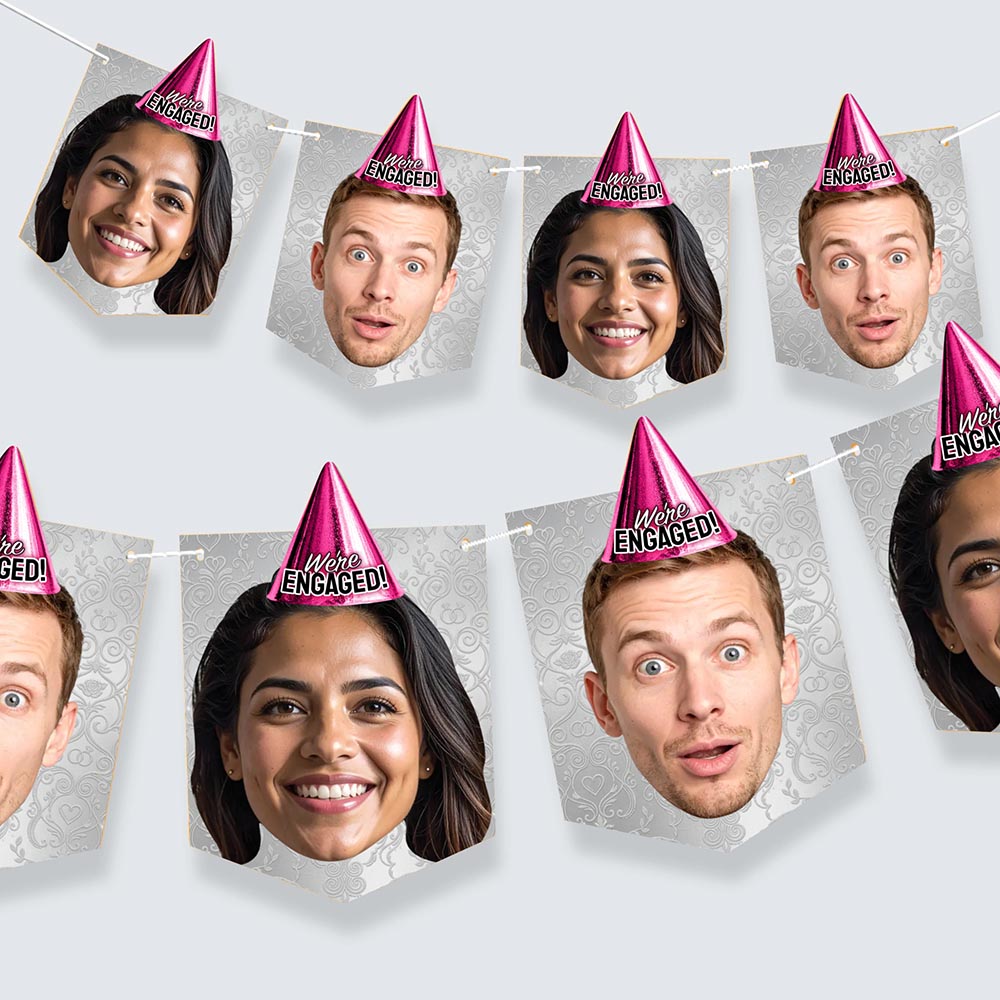 We're Engaged Party Hat Face Bunting