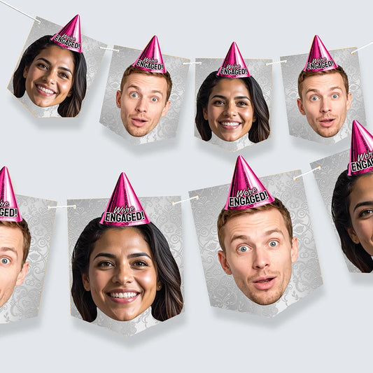 We're Engaged Party Hat Face Bunting