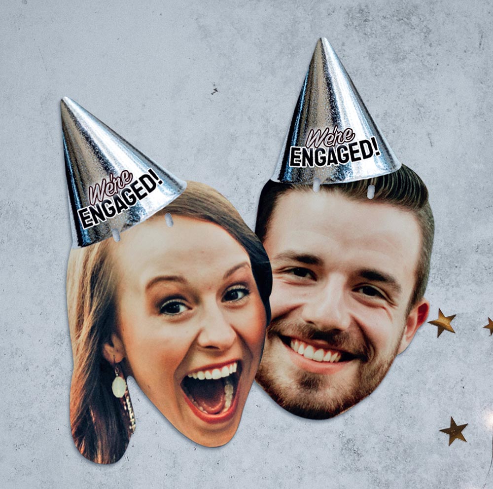We're Engaged Party Hat Face Bunting