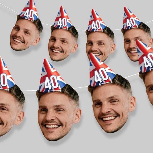 Union Jack Birthday Party Hat Face Bunting