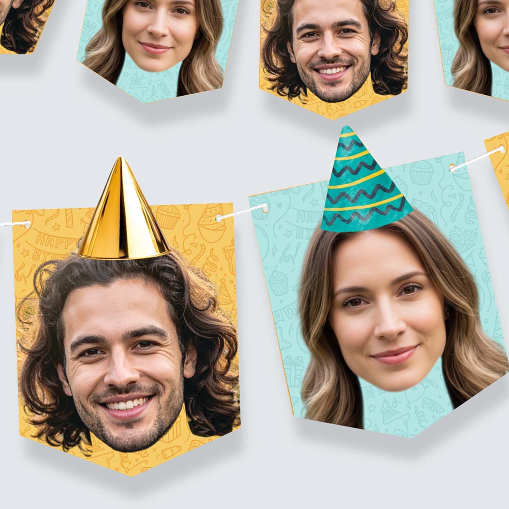 Two Faces Party Hat Personalised Bunting