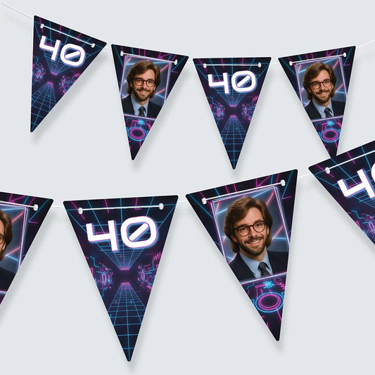 Personalised 80s theme AI photo Bunting