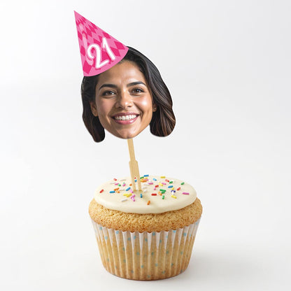 Personalised Photo Birthday Party Hat Cake Toppers