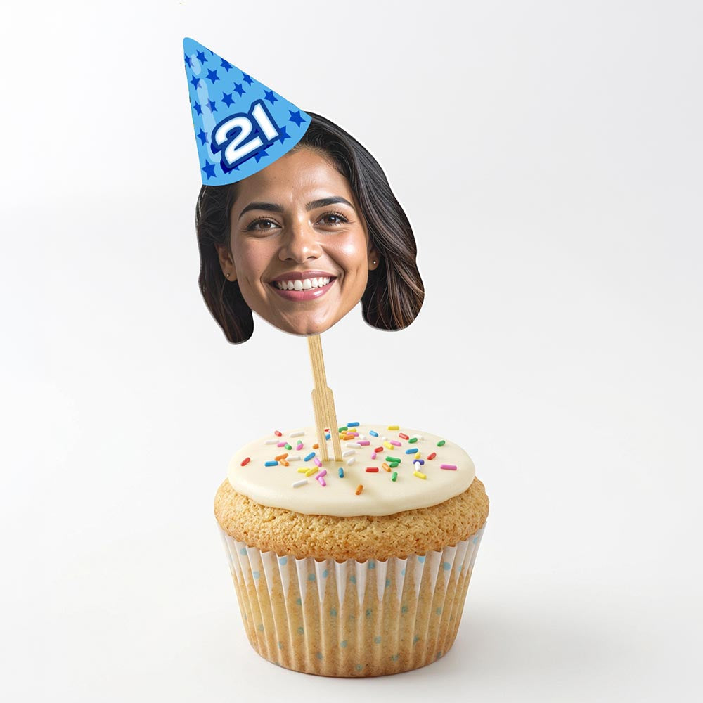 Personalised Photo Birthday Party Hat Cake Toppers