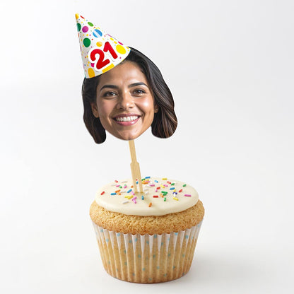 Personalised Photo Birthday Party Hat Cake Toppers