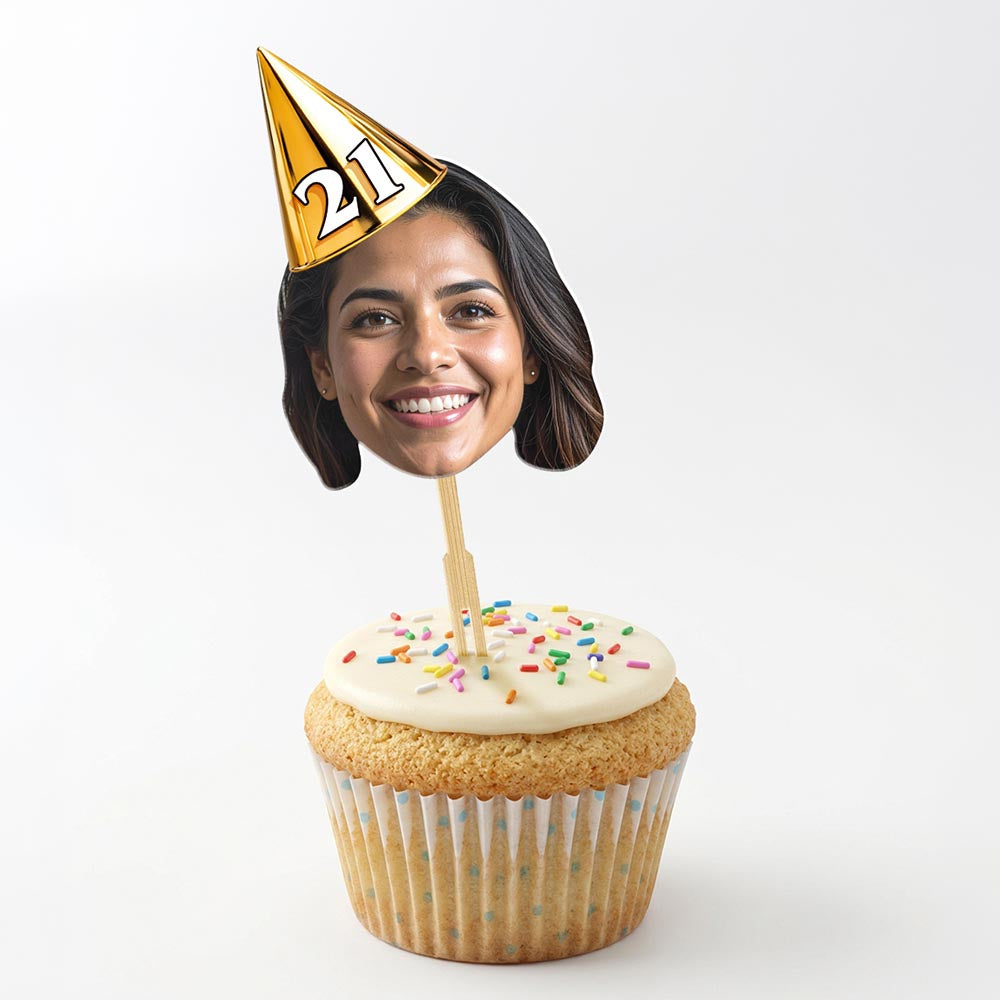 Personalised Photo Birthday Party Hat Cake Toppers
