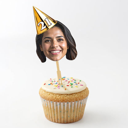 Personalised Photo Birthday Party Hat Cake Toppers