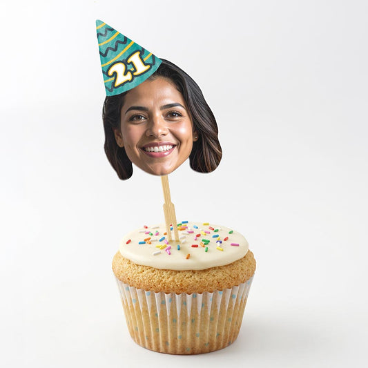 Personalised Photo Birthday Party Hat Cake Toppers