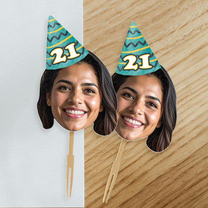 Personalised Photo Birthday Party Hat Cake Toppers
