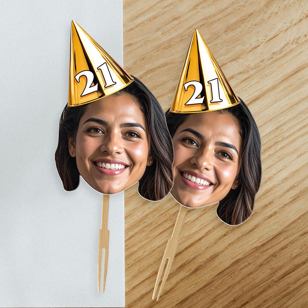 Personalised Photo Birthday Party Hat Cake Toppers
