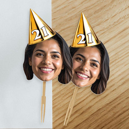 Personalised Photo Birthday Party Hat Cake Toppers