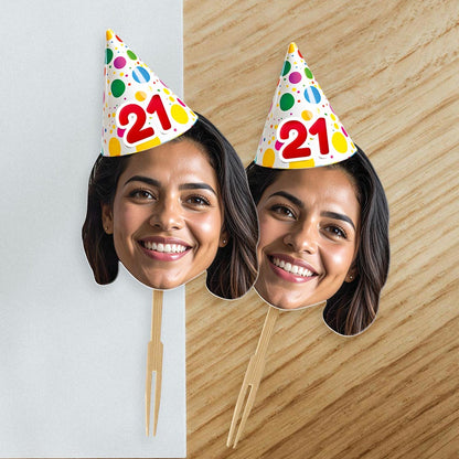 Personalised Photo Birthday Party Hat Cake Toppers
