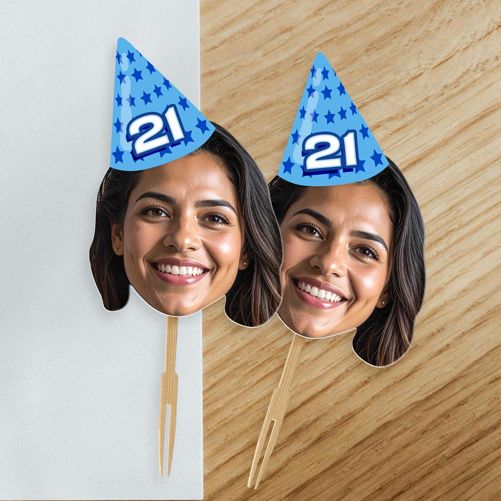 Personalised Photo Birthday Party Hat Cake Toppers