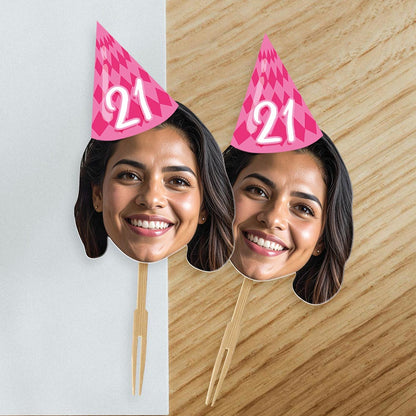 Personalised Photo Birthday Party Hat Cake Toppers