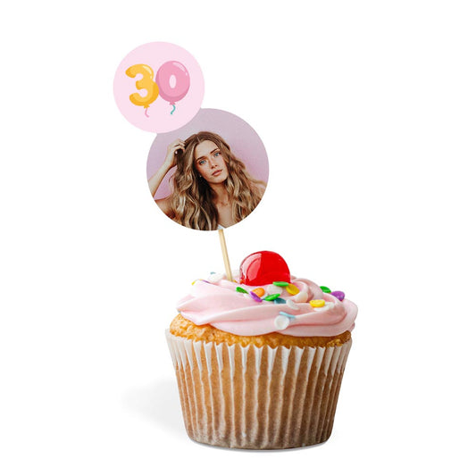 Personalised Fun Photo Birthday Cake Toppers 12 pack