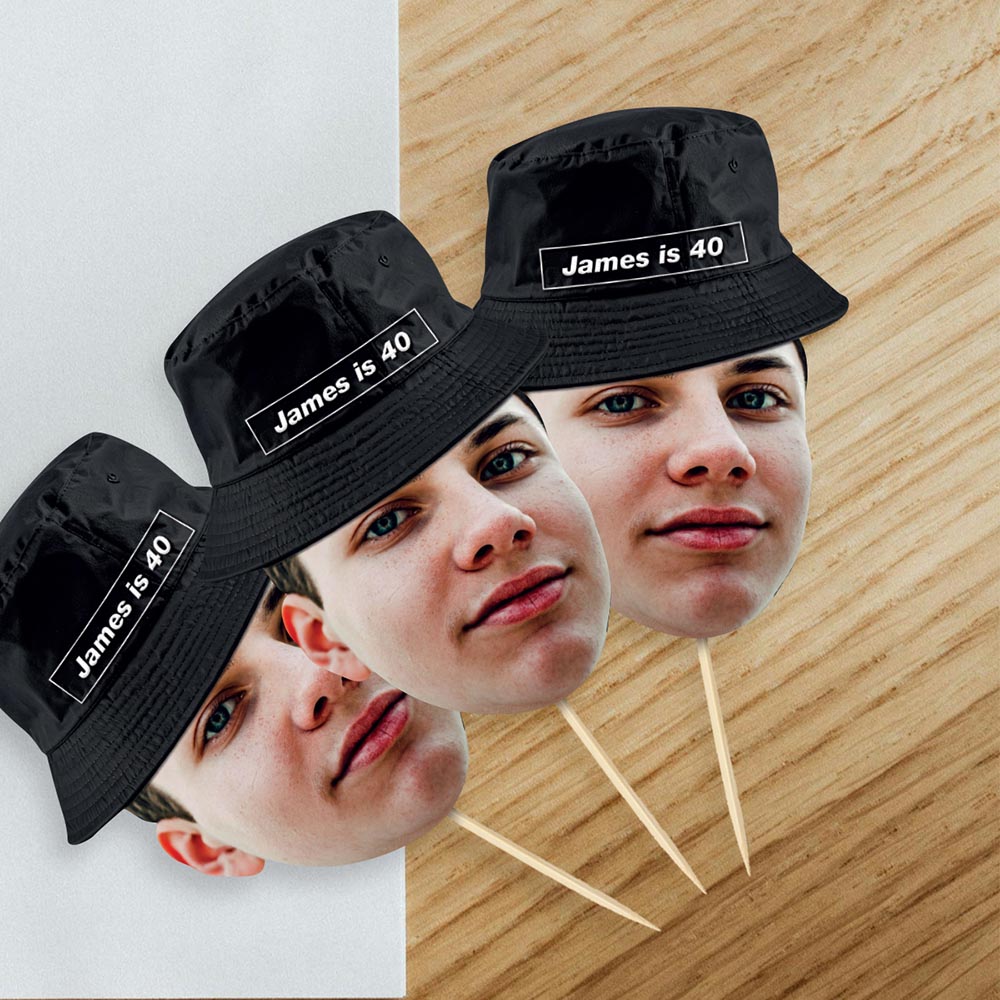 Personalised Bucket Hat Cake Toppers 12 pack