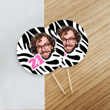 Zebra Print Birthday Photo Cake Toppers