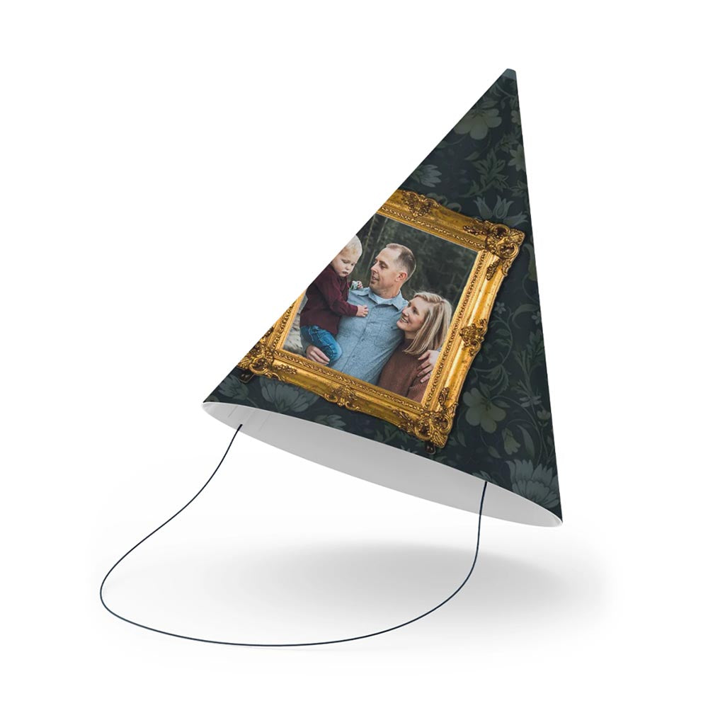 Personalised Antique Gilt Photo Frame Party Hats