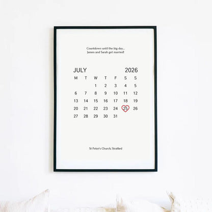 Your Wedding Date Calendar Art Print