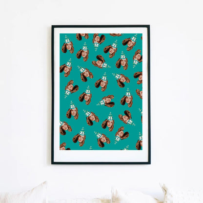Personalised Birthday Party Hat Faces Poster Art Print