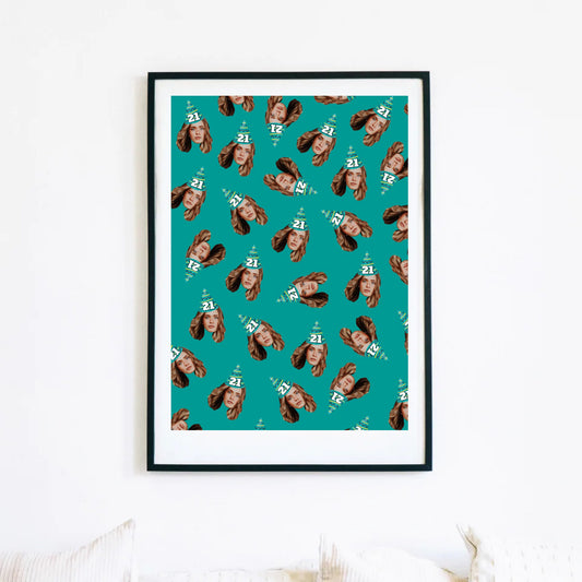 Personalised Birthday Party Hat Faces Poster Art Print