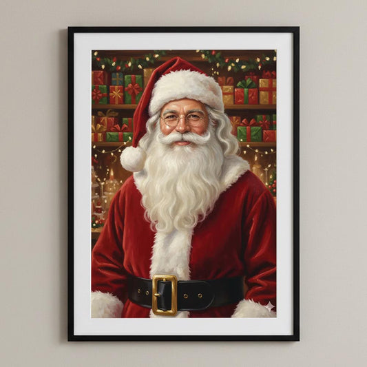 Personalised Vintage Father Christmas Portrait Poster Art Print