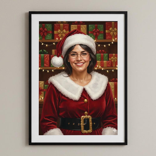 Personalised Vintage Mrs Claus Portrait Poster Art Print