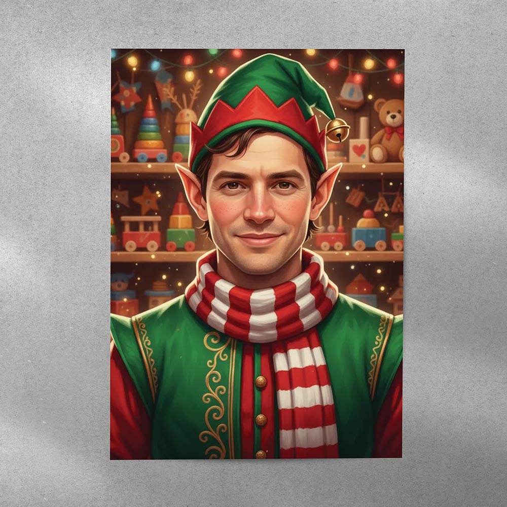 Personalised Christmas Elf Male Poster Art Print