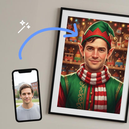Personalised Christmas Elf Male Poster Art Print