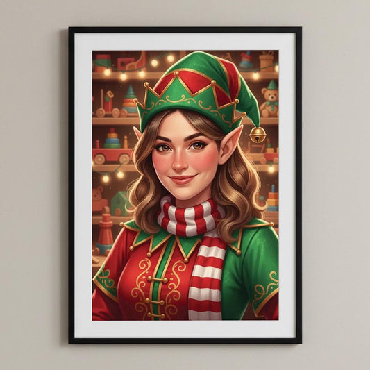 Personalised Christmas Elf Female Poster Art Print