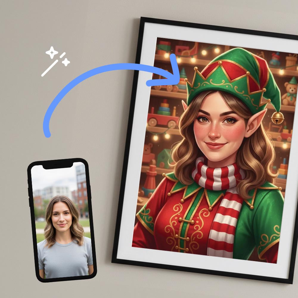 Personalised Christmas Elf Female Poster Art Print