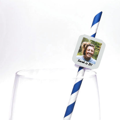 Personalised Instant Photo Style Straw Toppers 24 pack