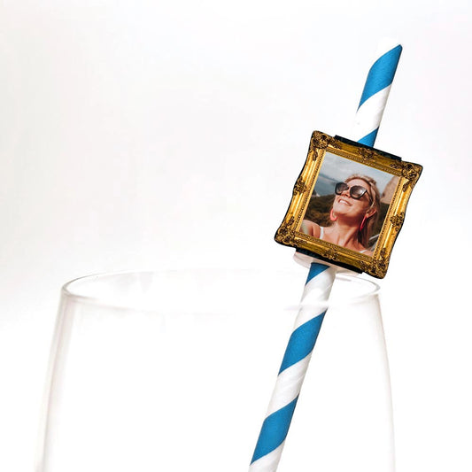 Personalised Gilt Frame Style Straw Toppers 24 pack