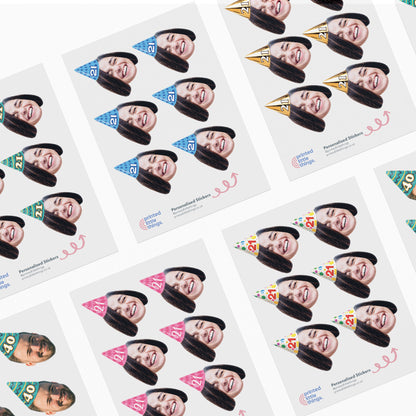Personalised Birthday Party Hat Face Shaped Stickers