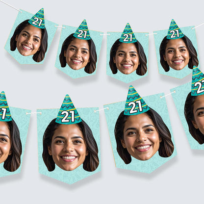 Birthday Party Hat Personalised Bunting Green