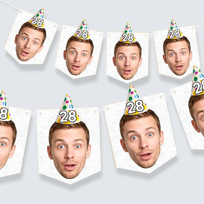 Birthday Party Hat Personalised Bunting White
